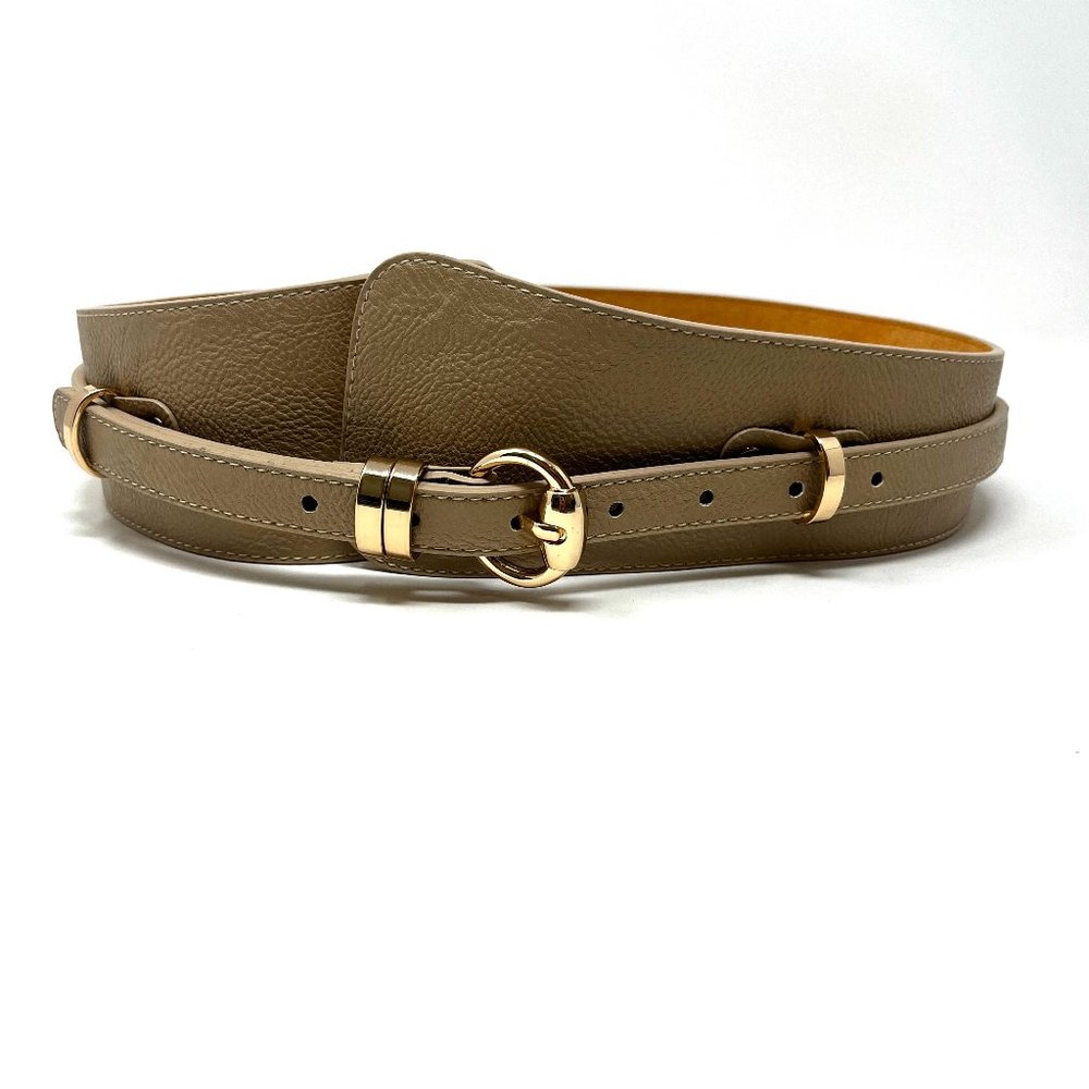 Belt Corset Wide Leather Tan Beige Gold Buckle